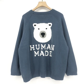 21FW VIRŠUJE NAUJŲ Žmogaus Padarė Megztinis Vyrams, Moterims, 1:1, Geriausias Kokybės Animacinių filmų Polar Bear Modelio Mezgimo Megztinis megztinis Susagstomi megztiniai